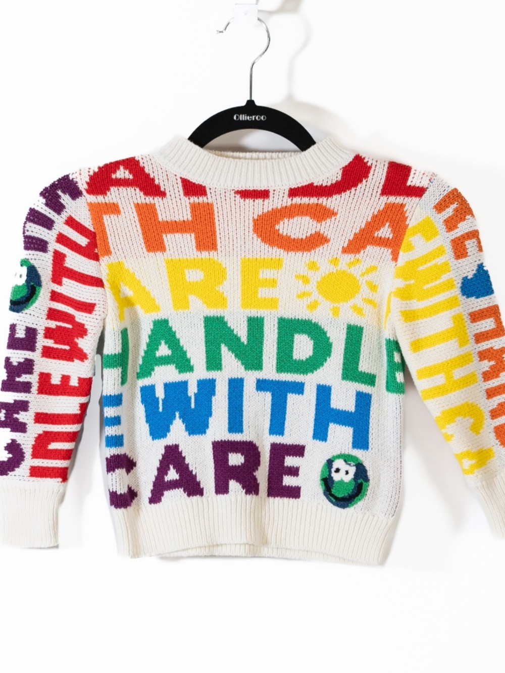 Stella Mccartney Kids' White Handle With Care Graphic Print Knit Jumper Sweater